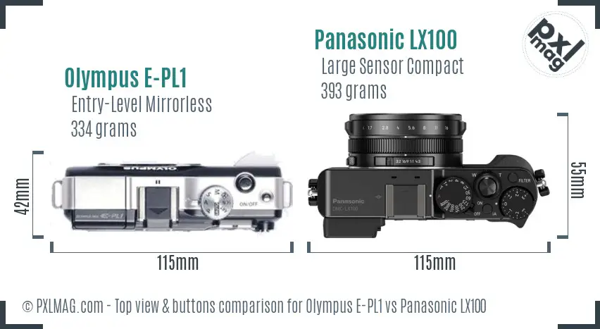 Olympus E-PL1 vs Panasonic LX100 top view buttons comparison