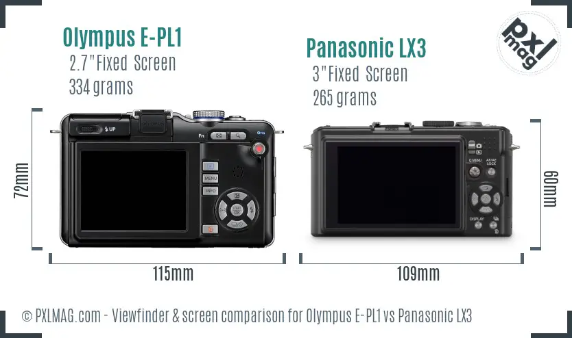 Olympus E-PL1 vs Panasonic LX3 Screen and Viewfinder comparison