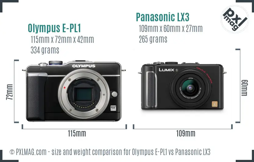 Olympus E-PL1 vs Panasonic LX3 size comparison
