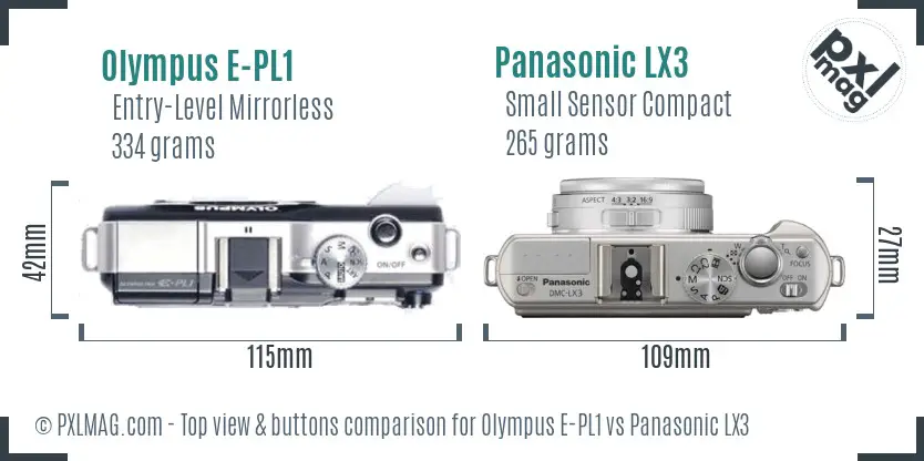 Olympus E-PL1 vs Panasonic LX3 top view buttons comparison