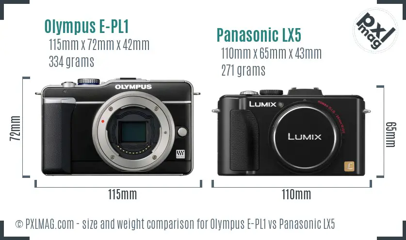 Olympus E-PL1 vs Panasonic LX5 size comparison