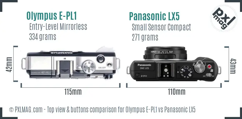 Olympus E-PL1 vs Panasonic LX5 top view buttons comparison