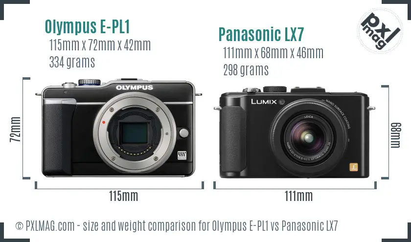 Olympus E-PL1 vs Panasonic LX7 size comparison