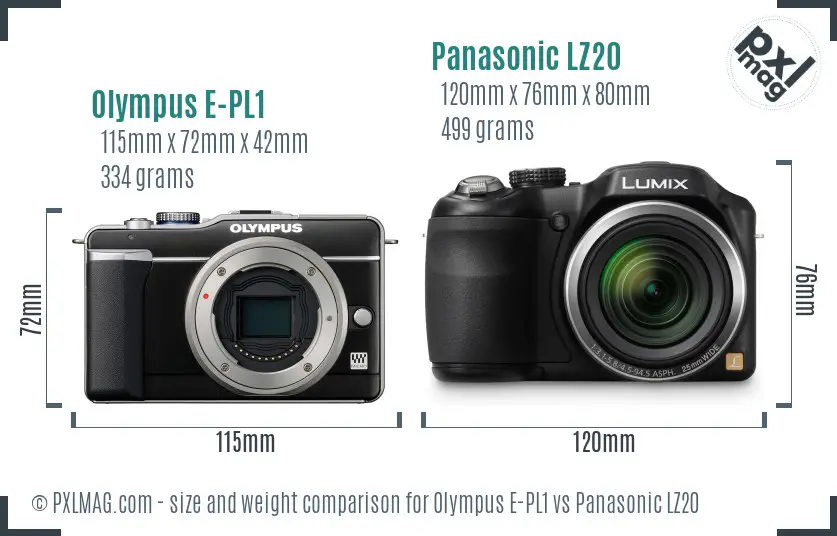 Olympus E-PL1 vs Panasonic LZ20 size comparison