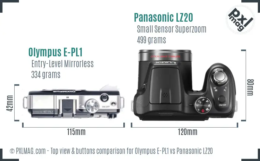 Olympus E-PL1 vs Panasonic LZ20 top view buttons comparison