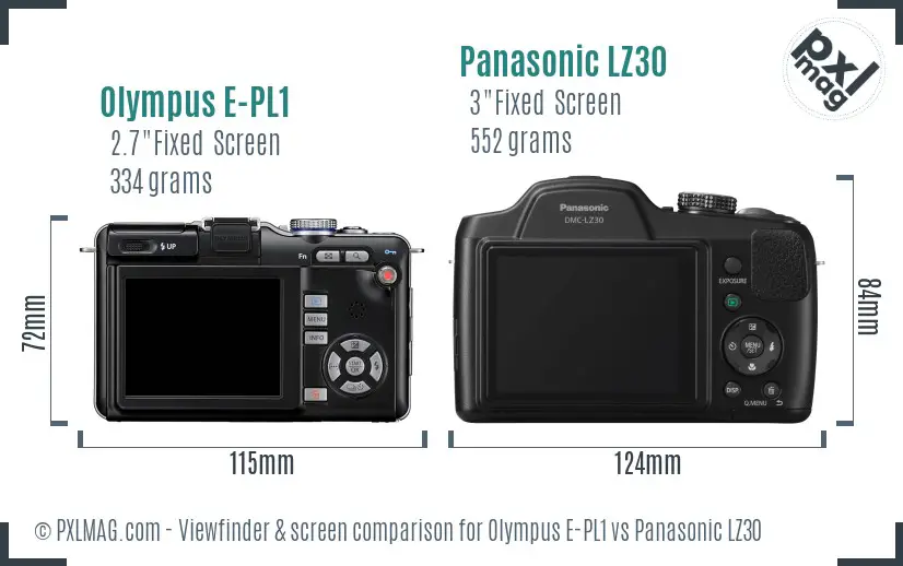 Olympus E-PL1 vs Panasonic LZ30 Screen and Viewfinder comparison