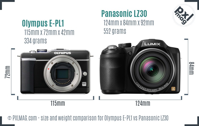 Olympus E-PL1 vs Panasonic LZ30 size comparison
