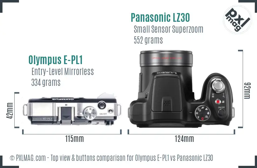 Olympus E-PL1 vs Panasonic LZ30 top view buttons comparison