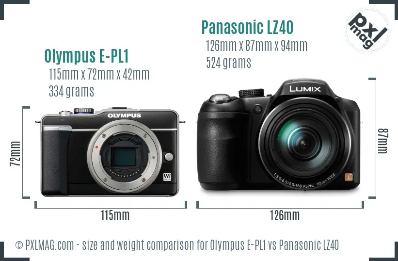 Olympus E-PL1 vs Panasonic LZ40 size comparison
