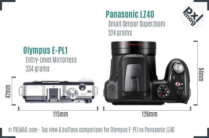 Olympus E-PL1 vs Panasonic LZ40 top view buttons comparison