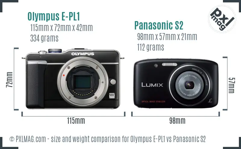 Olympus E-PL1 vs Panasonic S2 size comparison