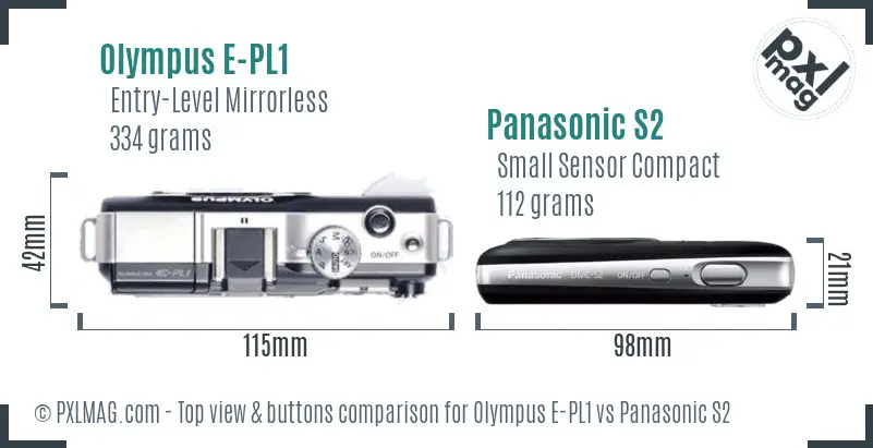 Olympus E-PL1 vs Panasonic S2 top view buttons comparison
