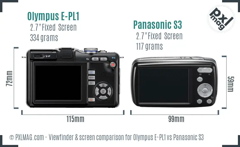 Olympus E-PL1 vs Panasonic S3 Screen and Viewfinder comparison