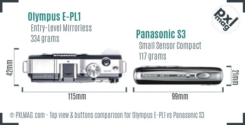 Olympus E-PL1 vs Panasonic S3 top view buttons comparison
