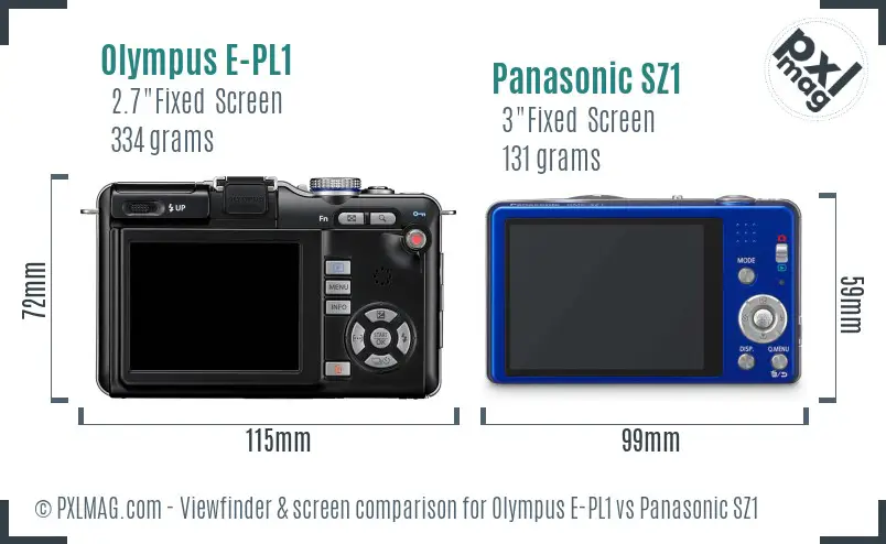 Olympus E-PL1 vs Panasonic SZ1 Screen and Viewfinder comparison