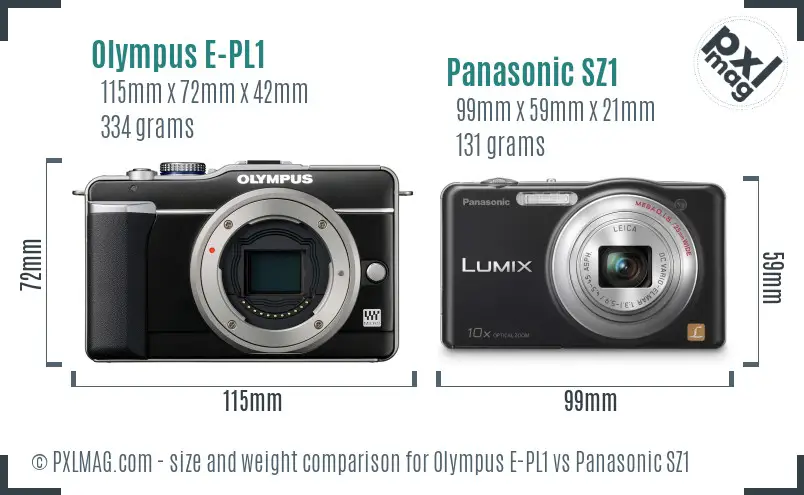 Olympus E-PL1 vs Panasonic SZ1 size comparison