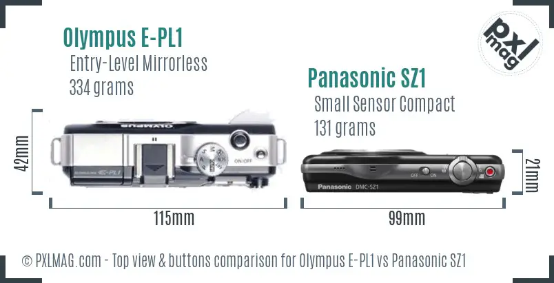 Olympus E-PL1 vs Panasonic SZ1 top view buttons comparison
