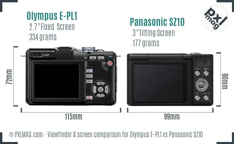 Olympus E-PL1 vs Panasonic SZ10 Screen and Viewfinder comparison