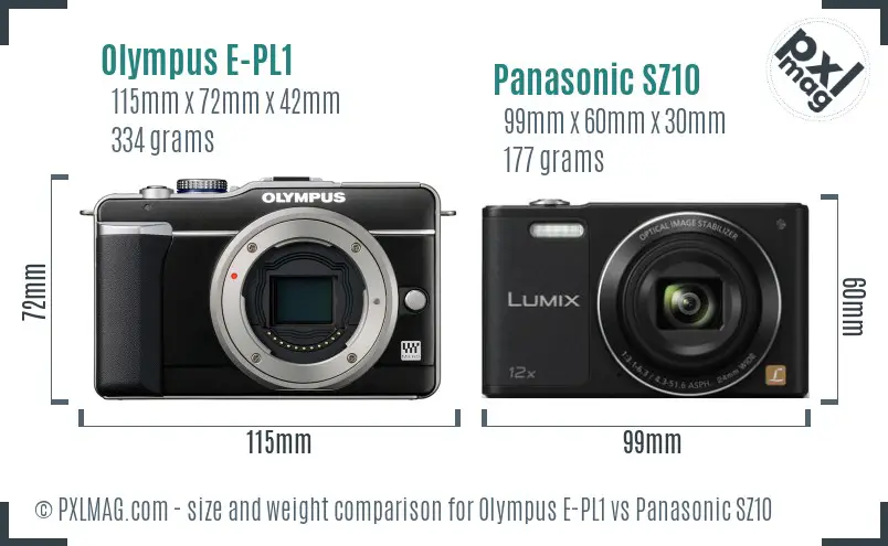 Olympus E-PL1 vs Panasonic SZ10 size comparison