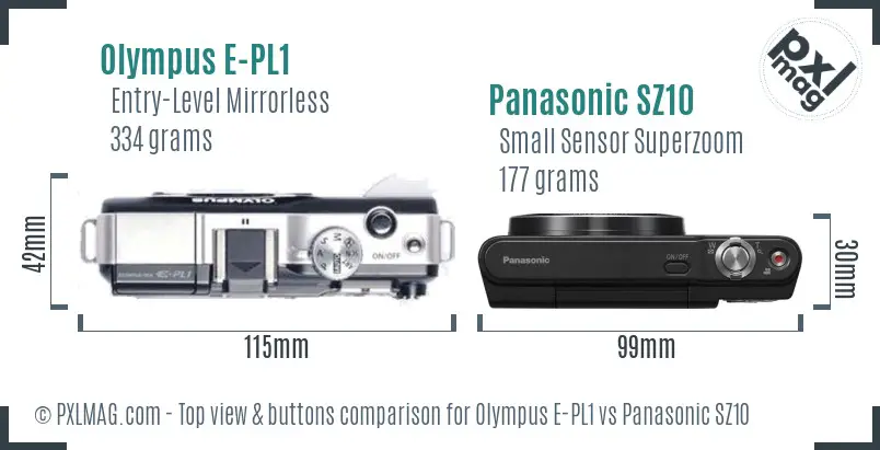 Olympus E-PL1 vs Panasonic SZ10 top view buttons comparison
