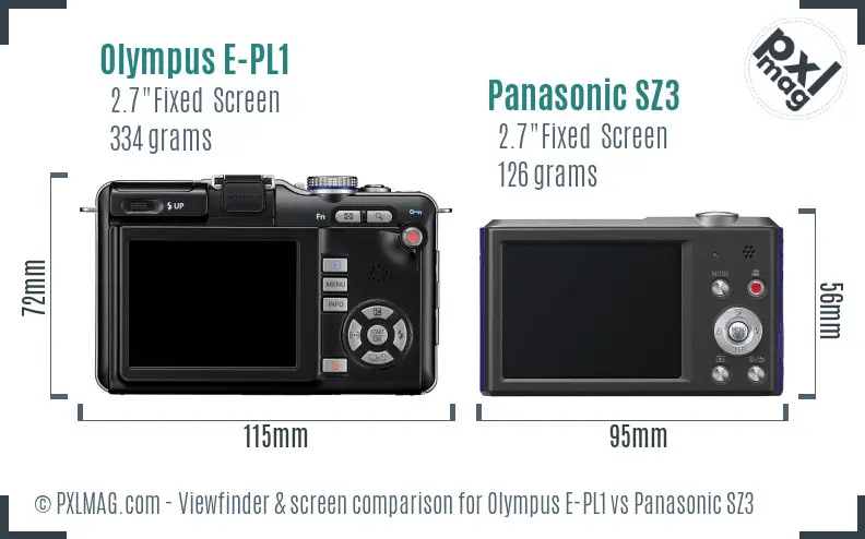 Olympus E-PL1 vs Panasonic SZ3 Screen and Viewfinder comparison