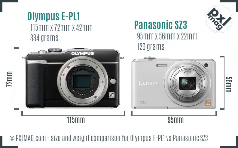 Olympus E-PL1 vs Panasonic SZ3 size comparison