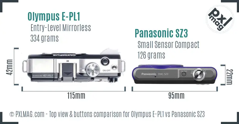 Olympus E-PL1 vs Panasonic SZ3 top view buttons comparison