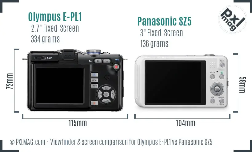 Olympus E-PL1 vs Panasonic SZ5 Screen and Viewfinder comparison