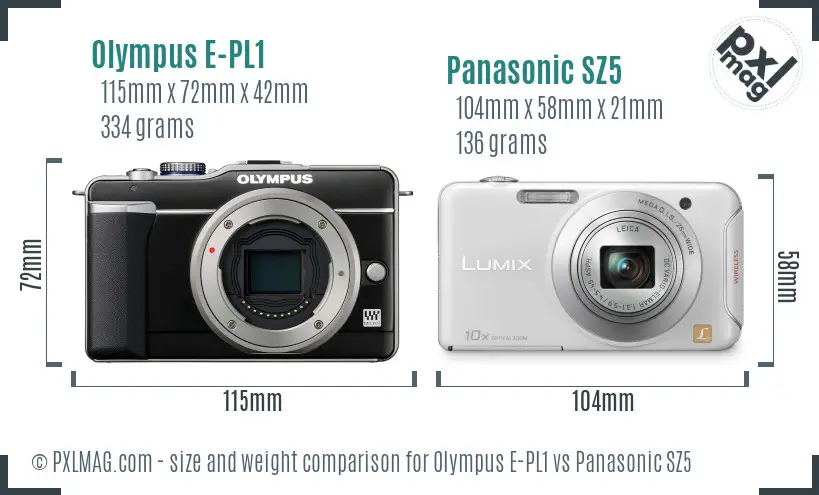 Olympus E-PL1 vs Panasonic SZ5 size comparison