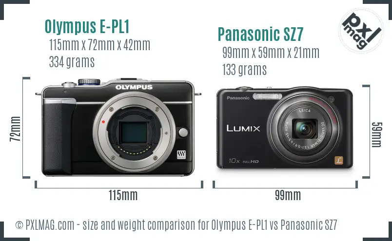 Olympus E-PL1 vs Panasonic SZ7 size comparison