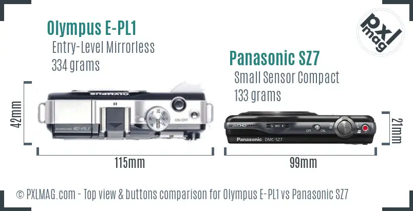 Olympus E-PL1 vs Panasonic SZ7 top view buttons comparison