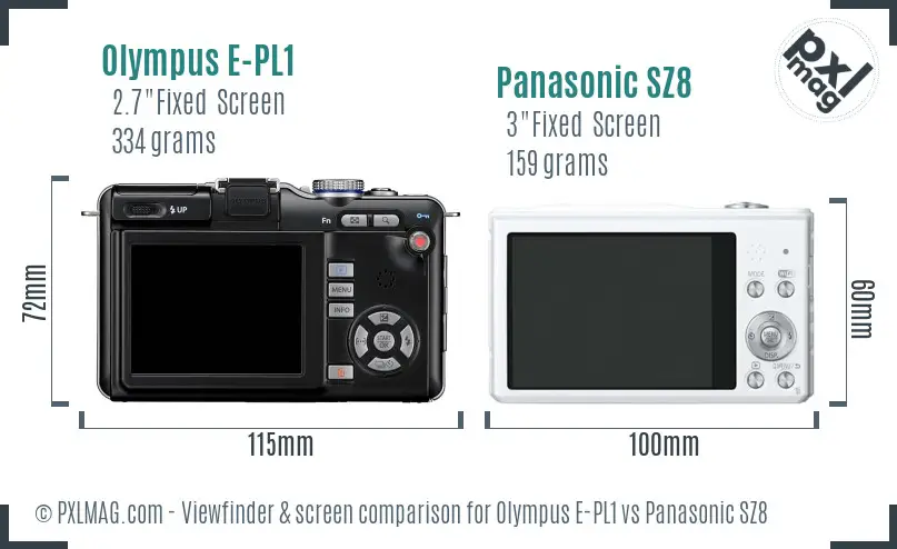 Olympus E-PL1 vs Panasonic SZ8 Screen and Viewfinder comparison