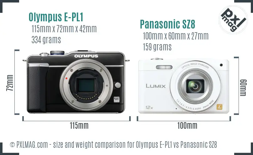 Olympus E-PL1 vs Panasonic SZ8 size comparison