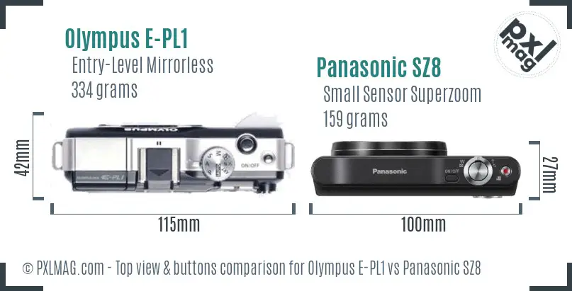 Olympus E-PL1 vs Panasonic SZ8 top view buttons comparison