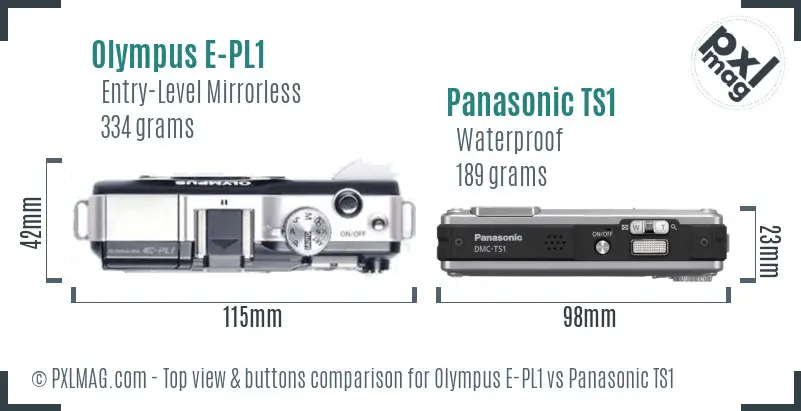 Olympus E-PL1 vs Panasonic TS1 top view buttons comparison