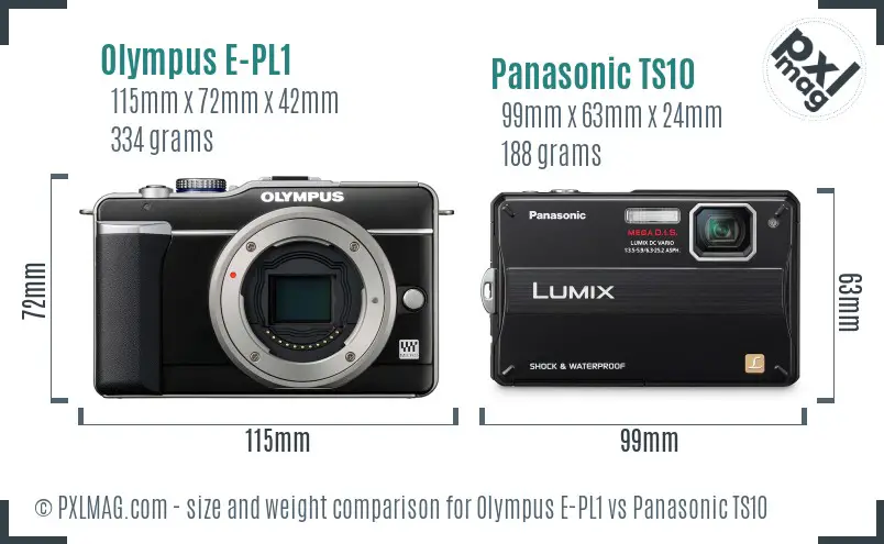 Olympus E-PL1 vs Panasonic TS10 size comparison