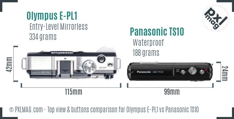 Olympus E-PL1 vs Panasonic TS10 top view buttons comparison