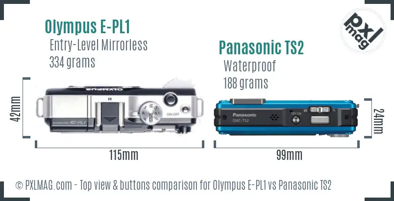 Olympus E-PL1 vs Panasonic TS2 top view buttons comparison