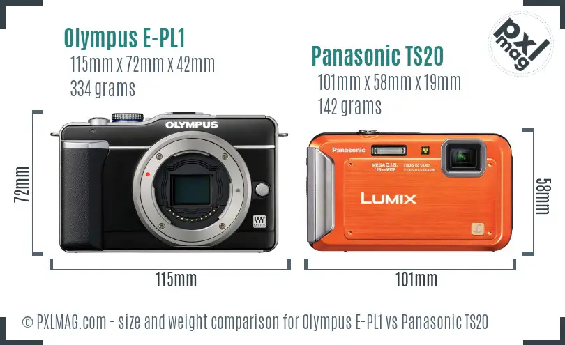 Olympus E-PL1 vs Panasonic TS20 size comparison