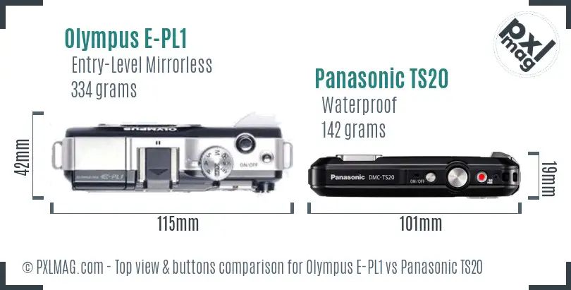 Olympus E-PL1 vs Panasonic TS20 top view buttons comparison