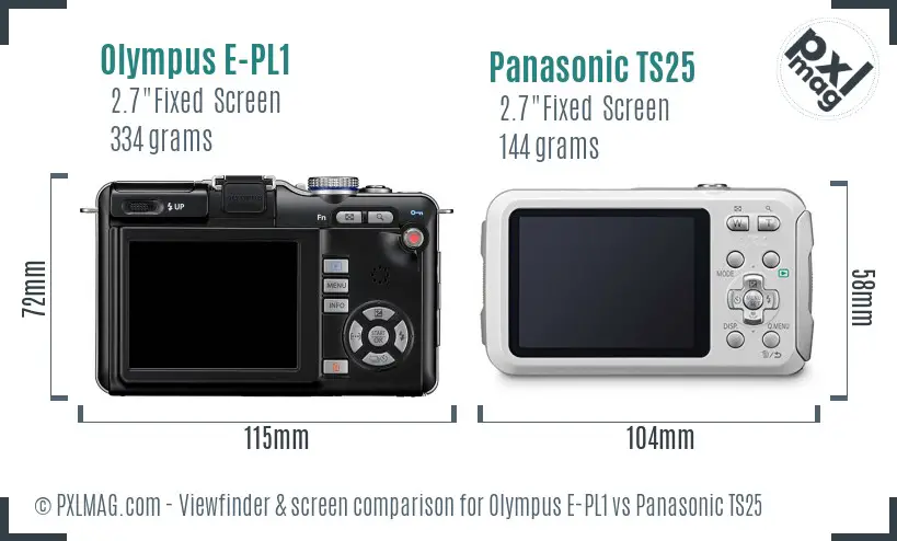 Olympus E-PL1 vs Panasonic TS25 Screen and Viewfinder comparison