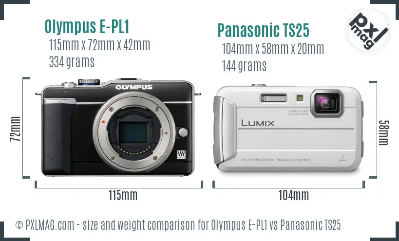Olympus E-PL1 vs Panasonic TS25 size comparison
