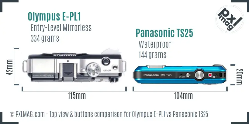 Olympus E-PL1 vs Panasonic TS25 top view buttons comparison