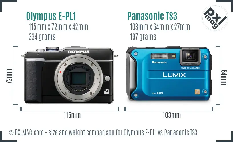 Olympus E-PL1 vs Panasonic TS3 size comparison