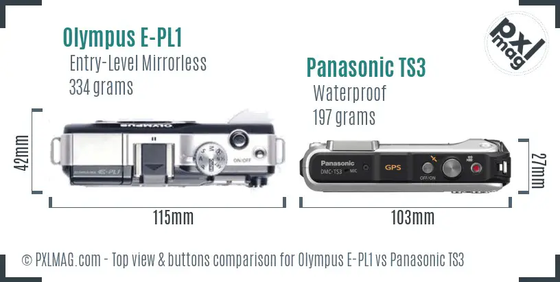 Olympus E-PL1 vs Panasonic TS3 top view buttons comparison