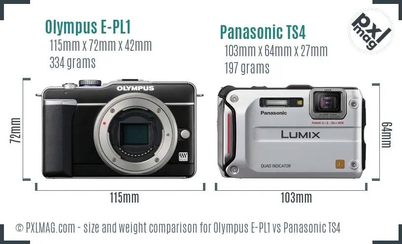Olympus E-PL1 vs Panasonic TS4 size comparison