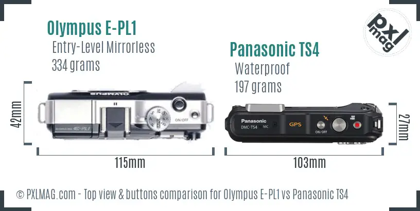 Olympus E-PL1 vs Panasonic TS4 top view buttons comparison