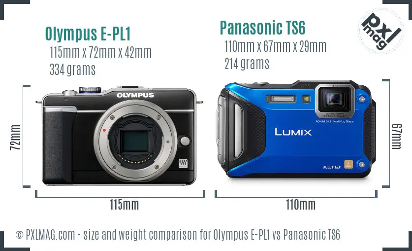 Olympus E-PL1 vs Panasonic TS6 size comparison