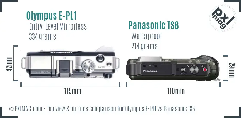 Olympus E-PL1 vs Panasonic TS6 top view buttons comparison