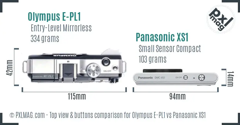 Olympus E-PL1 vs Panasonic XS1 top view buttons comparison